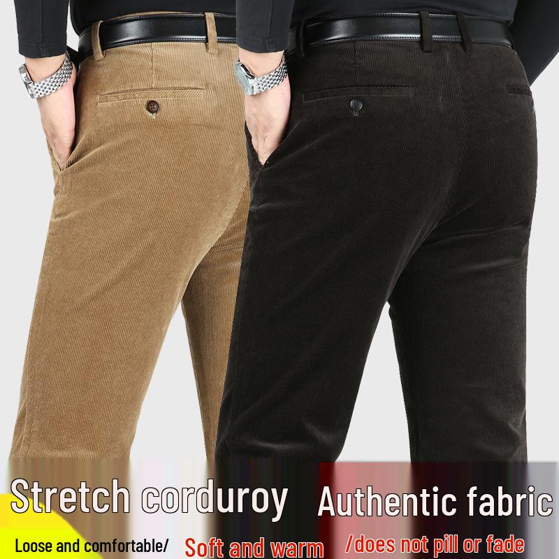 Men's Loose Straight-Leg Corduroy Pants - Pure Cotton Casual Wear for Autumn/Winter