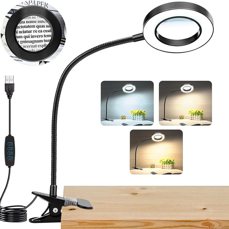 10X Magnifying Glass With 3 Color Modes LED Lighted Desk Lamp LED Magnifier Lamp for Reading Crafting Painting Close Work