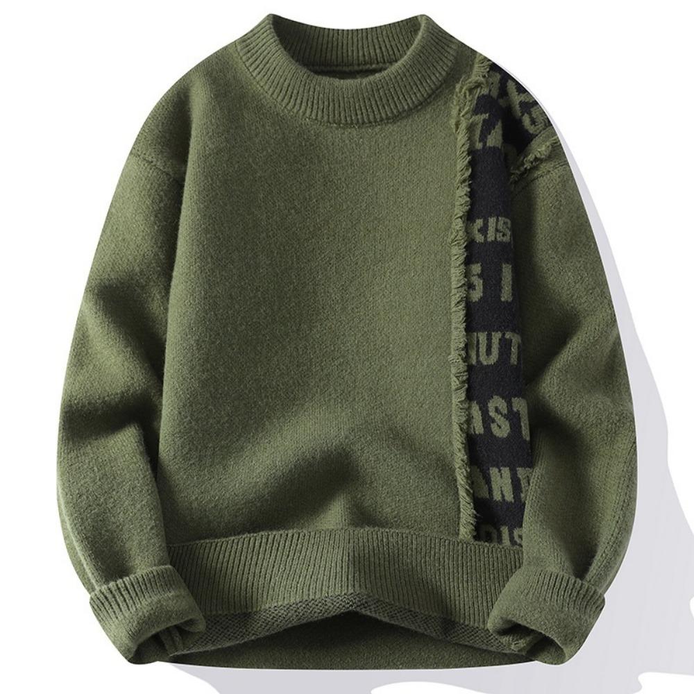 

2025 Patchwork Knitted Sweater Trend High Street Autumn Winter Warm Men s Tops Hip-hop Street Clothing Sports Pullover 4XL армия зеленый