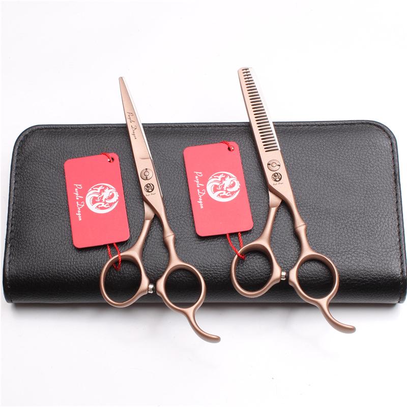 Purple Dragon Professional Bamboo Handle Hair Cutting Scissors Set - 5.5" Straight Shears & 6" Thinning Shears