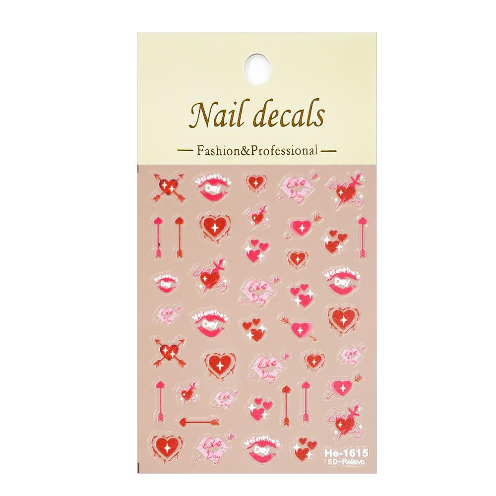 Redanco5D Valentinstag Feurige Rote Lippen 3D Nagelaufkleber