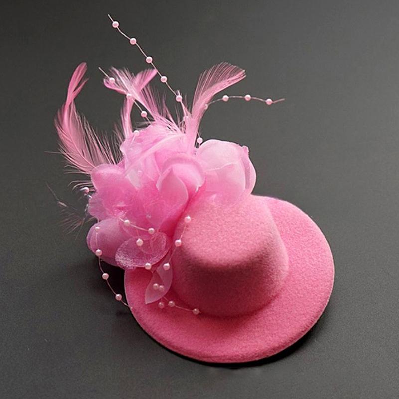 1Pc Hair Clips Hair Accessories Fascinator Hat Girl Flower Feather Children's Pearl Beaded Decor Headwear
