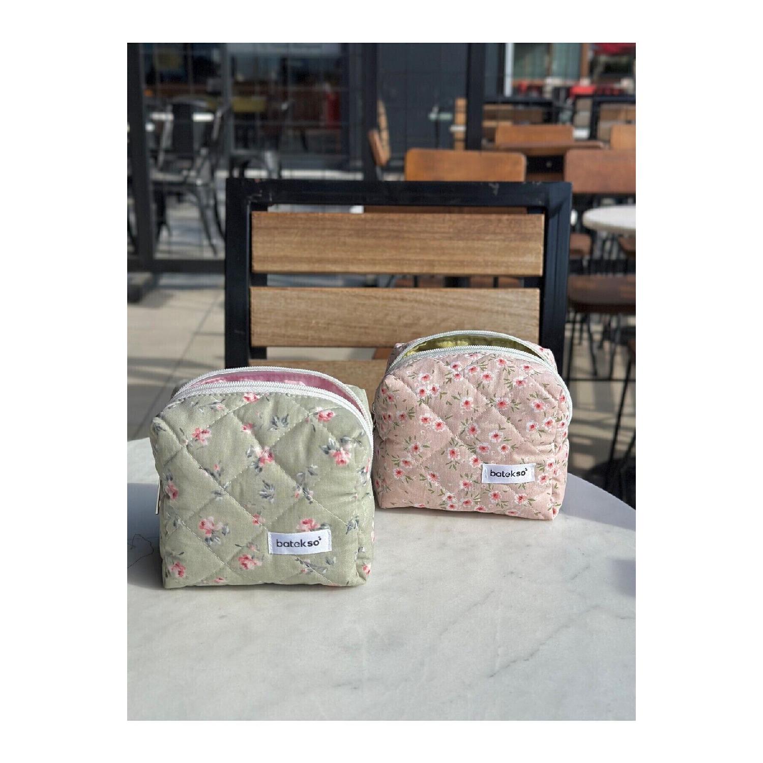 

2-piece Pink And Green Floral Pattern Makeup Bag - Small Size чистый