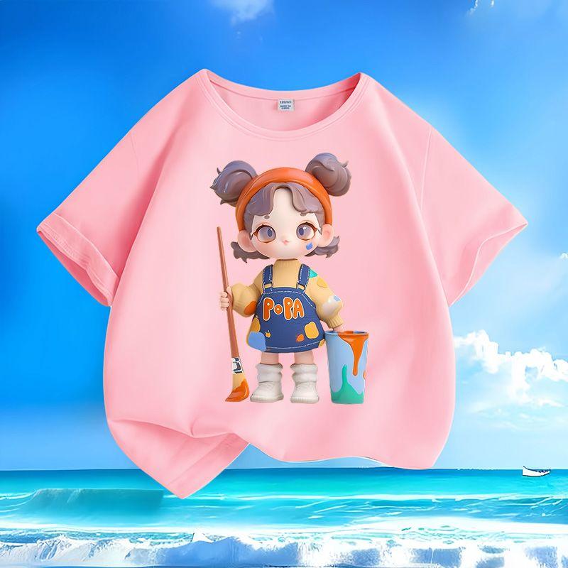Children's Cartoon Pure Cotton Top, Summer Girls' Casual Loose T-shirt