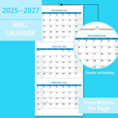 Wall Calendar 2026 With 3-month Vertical Display, December 2025 To January 2027, For Daily Schedule Monthly Organization Planner