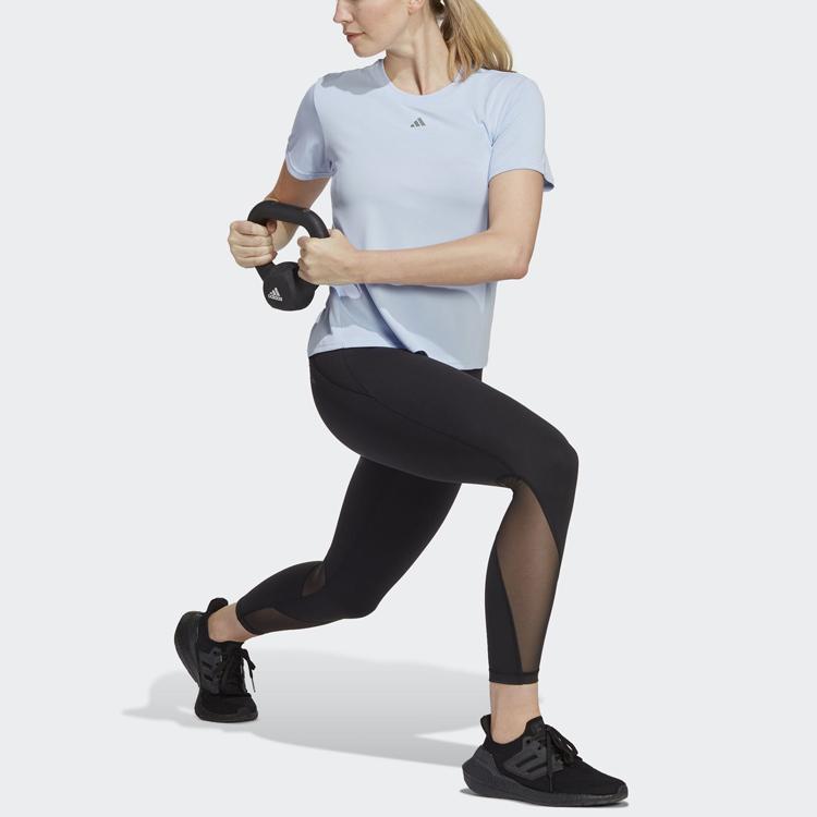 Adidas Heat.Rdy Sweat-Conceal Solid Logo Tricou cu mânecă scurtă cu gâtul turnat Femei Topuri Albastru deschis II3245