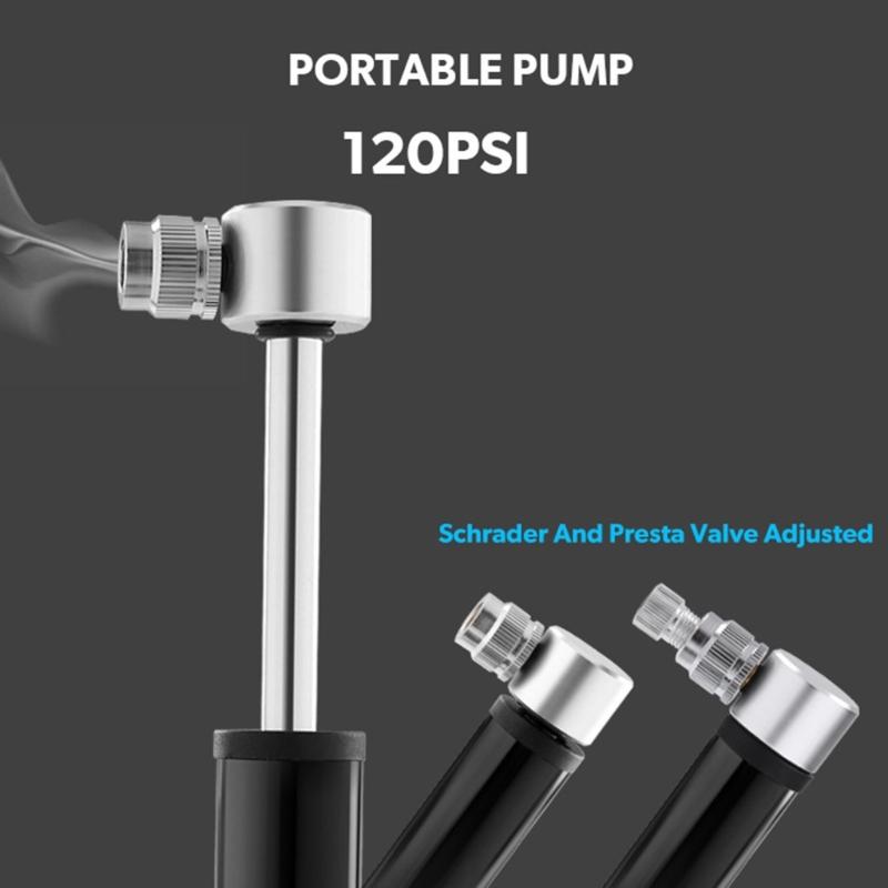 Aluminum-Alloy Mini Bike Tire Pump Portable 120PSI Bicycles Pump Balls Pump with Needle Fits Presta and Schrader Valves