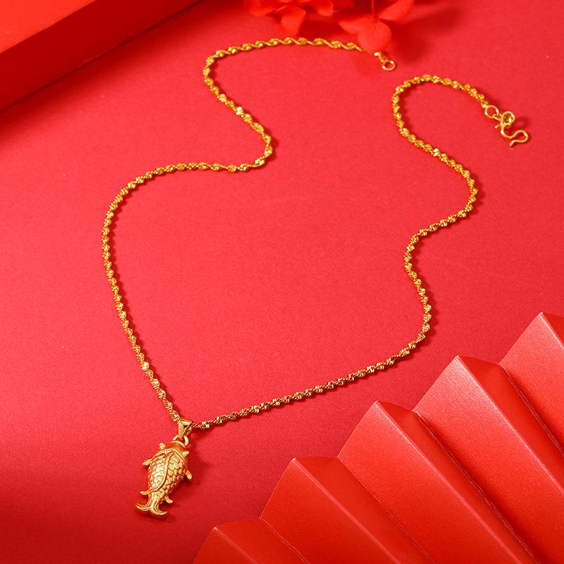 Gold-Plated Double Water Ripple Necklace with Goldfish Pendant - Popular Non-Fading Eastern Jewelry