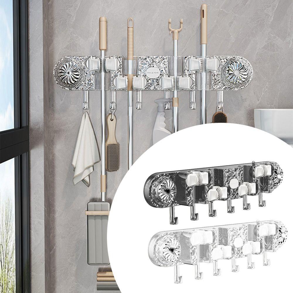 with Hooks Broom Brush Hanger Wall Mounted Bathroom Storage Rack Durable Mop Clamp Holder