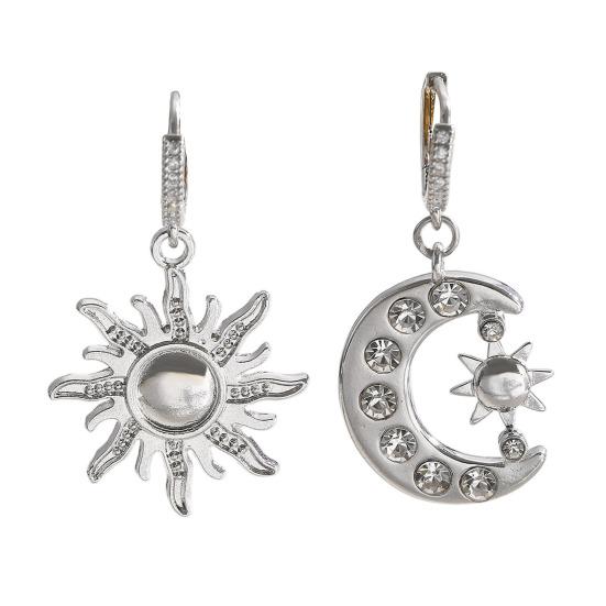 

1 Pair Hoop Earrings Double Wearing Method Asymmetrical Design Sun Moon Pendant Rhinestone Inlaid Leverback Earrings D