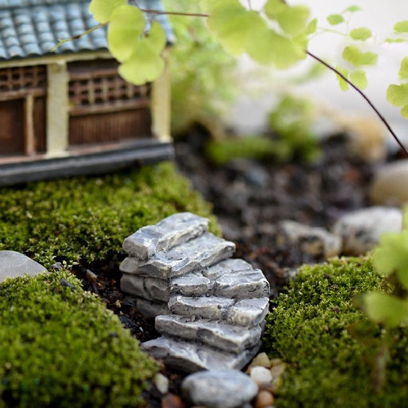 Moss Micro-Landscape Grey Stone Path Stairs for DIY Gardening