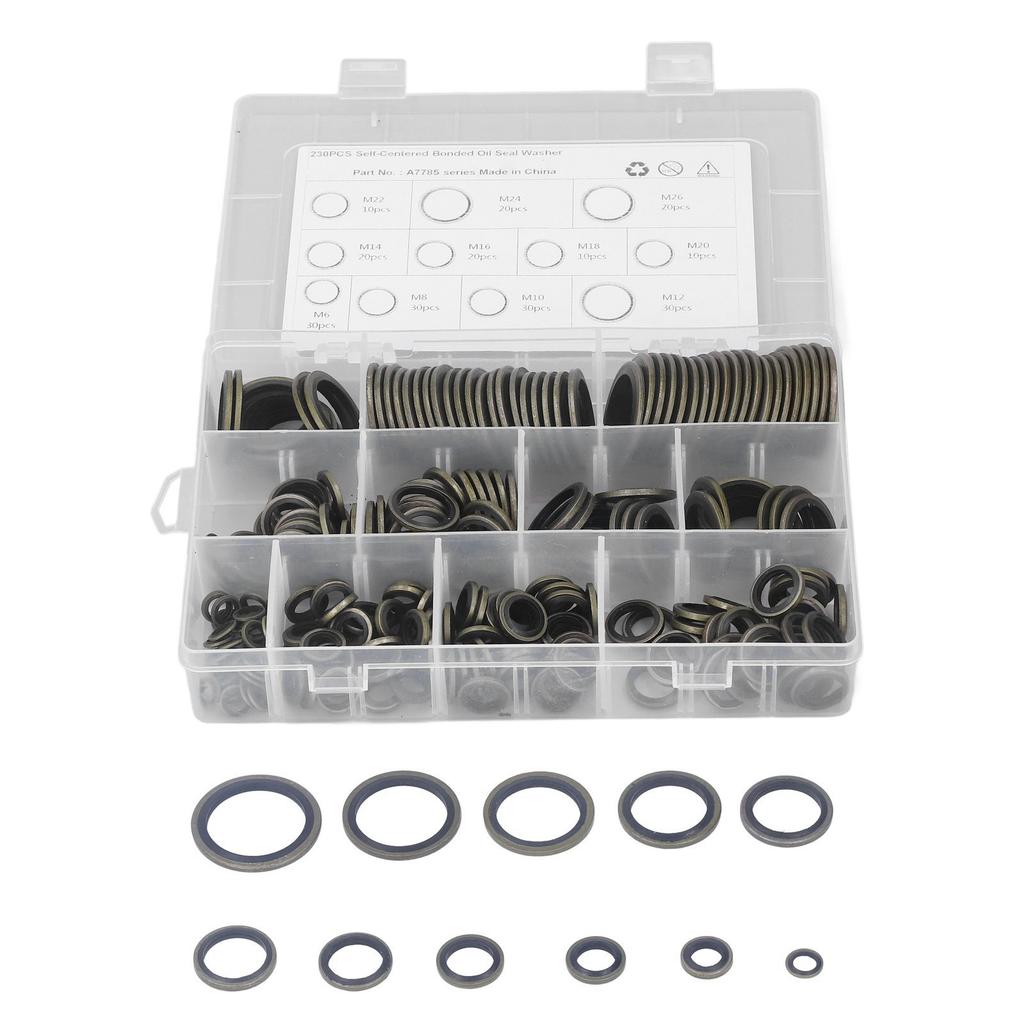 230 Pcs Oil Seal Washer Assortment Kit M6 To M26 Self Centered Metal Rubber Oil Drain Plug Gasket