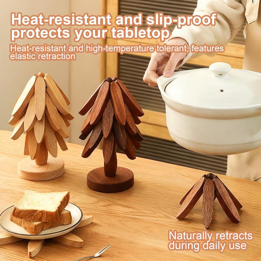 Wooden Trivets For Hot Dishes Insulation Pad Tree Shape Trivet Set Coaster For Teapot Hot Pots Halloween Christmas Gift