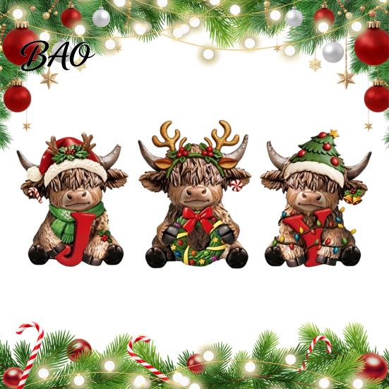 Exquisite Resin Crafts for Display 3Pcs Christmas Highland Cow Figurine, Yak Statues with JOY Letter Sign, Small Ornaments Bookshelf Farmhouse