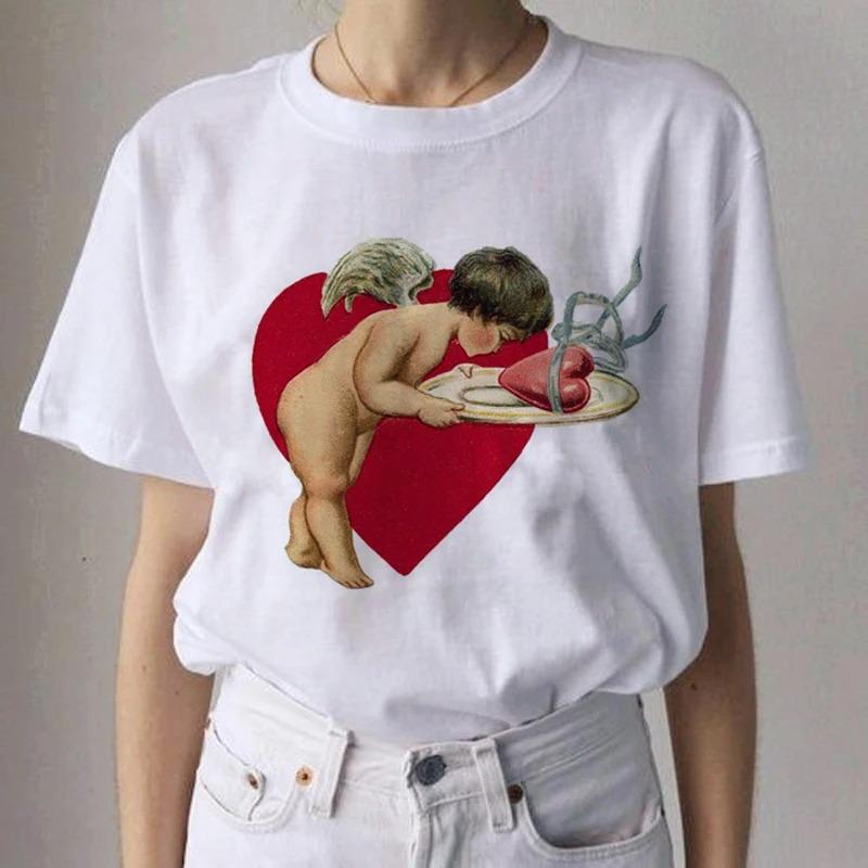 Angel Aesthetic Streetwear White Fashion Women TShirts Harajuku Short Sleeve Clothes Summer ONeck Tees Casual FeUnisex Tops