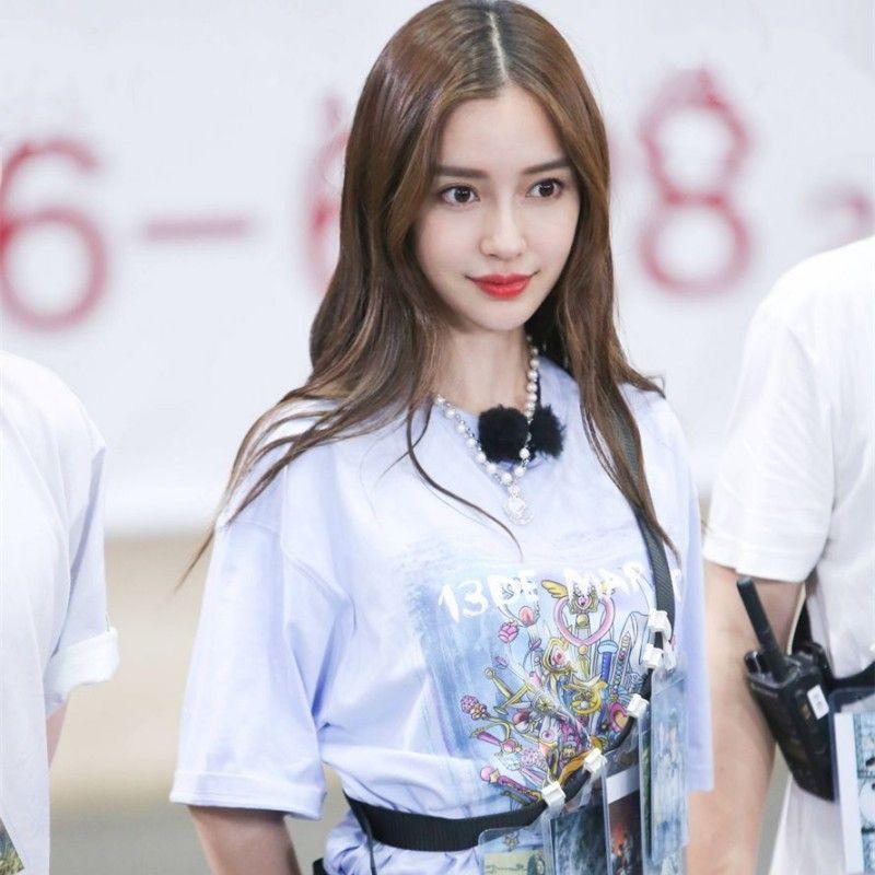 

Shoulder Clothes Print Loose Summer Short Sleeve T-Shirt Haze Blue M