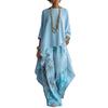 1116 new European and American style printing wide-leg pants set women's loose asymmetrical top two-piece set fashionable and casual cross