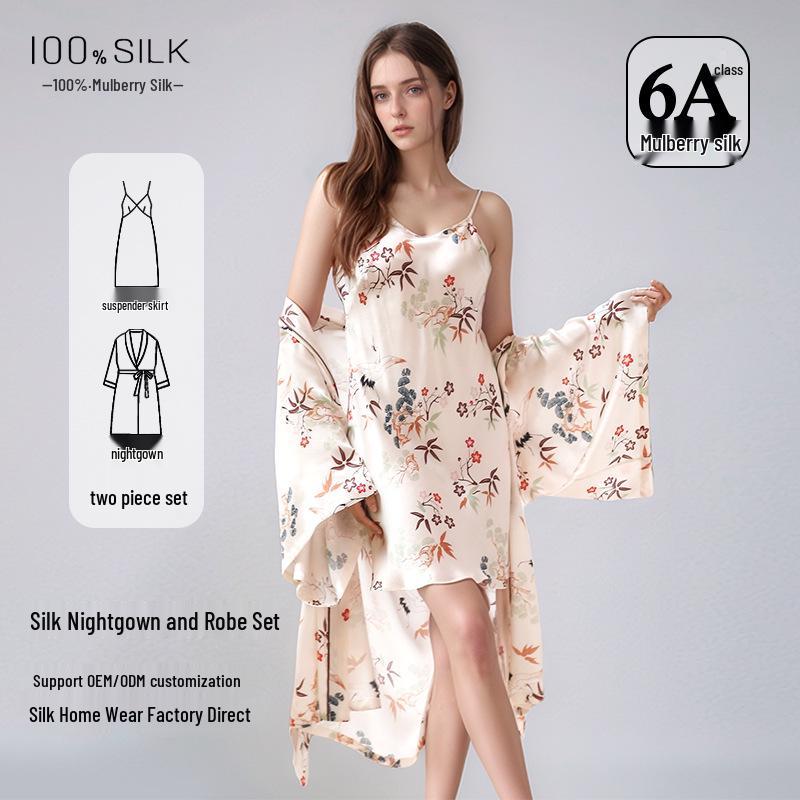 100% Mulberry Silk Camisole & Robe Set - Sexy Women s Sleepwear M (40-50 kg)