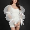 Thin Breathable Ruffled White Arm Sleeves Fairy Sleeves Detachable Bubble Sleeves Puffy Bowknot Long Arm Covers Photo Props