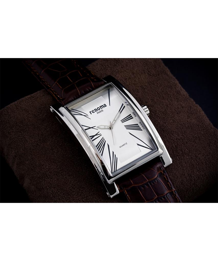 Lenomasigye Re195 Roman Numeral Men'S Leather Wristwatch Black / Brown / White