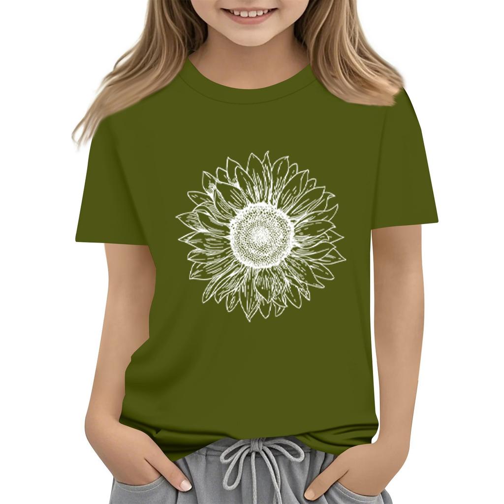 Summer Kids Round Neck Top Sunflower Short Sleeve T-shirt Top
