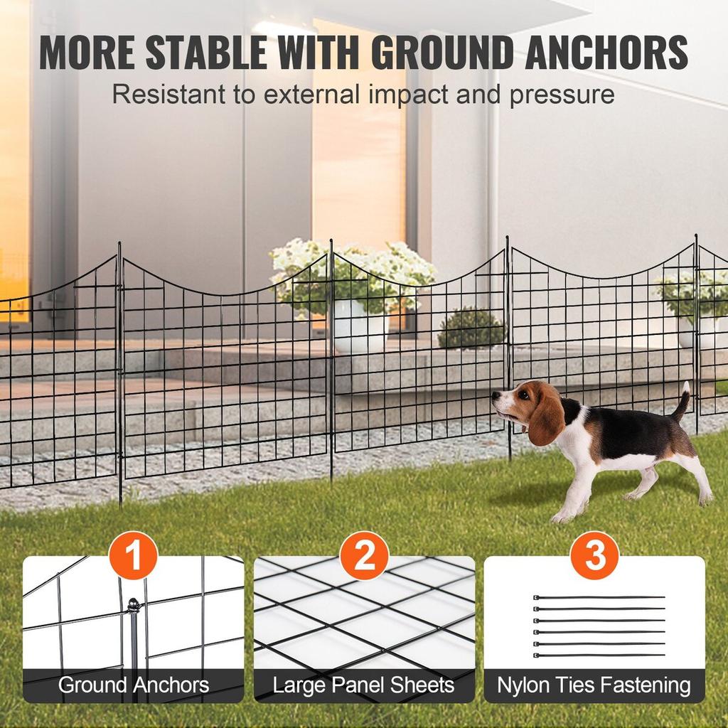 Garden Fence, No Dig Fence 36.6''(H)x29.5''(L) Animal Barrier Fence, Underground Decorative Garden Fencing with 2.5 Inch Spike Spacing, Metal Dog