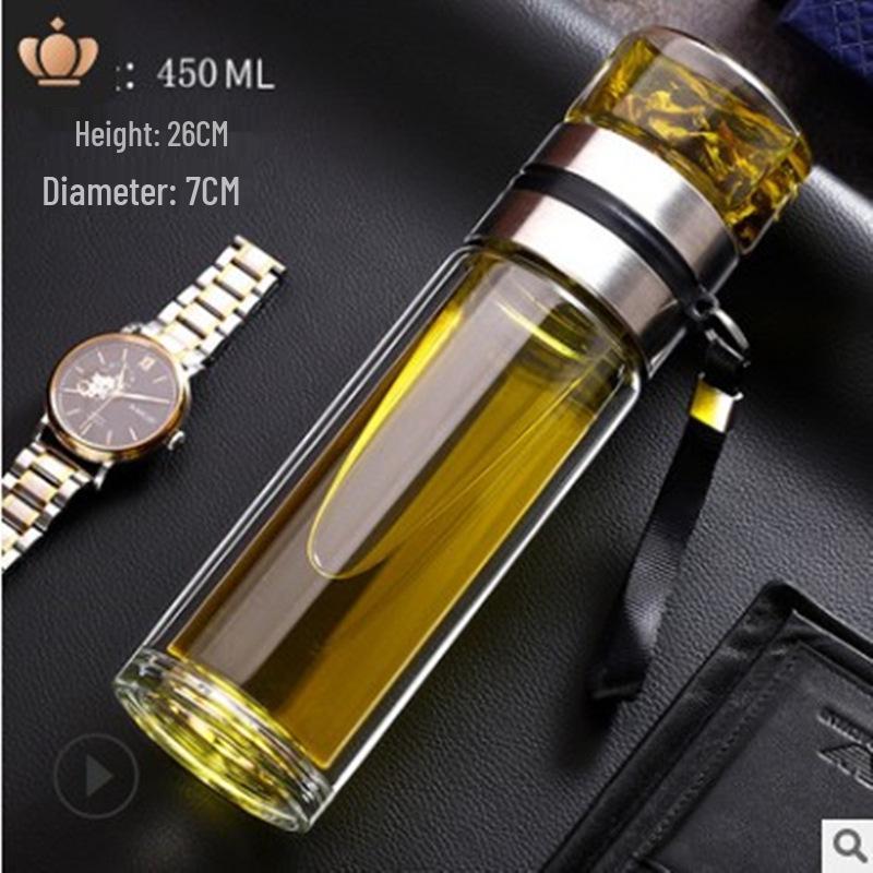 Double Wall Glass Tea Infuser Cup: Portable, Insulated, High Borosilicate Glass with Stylish Design for Travel