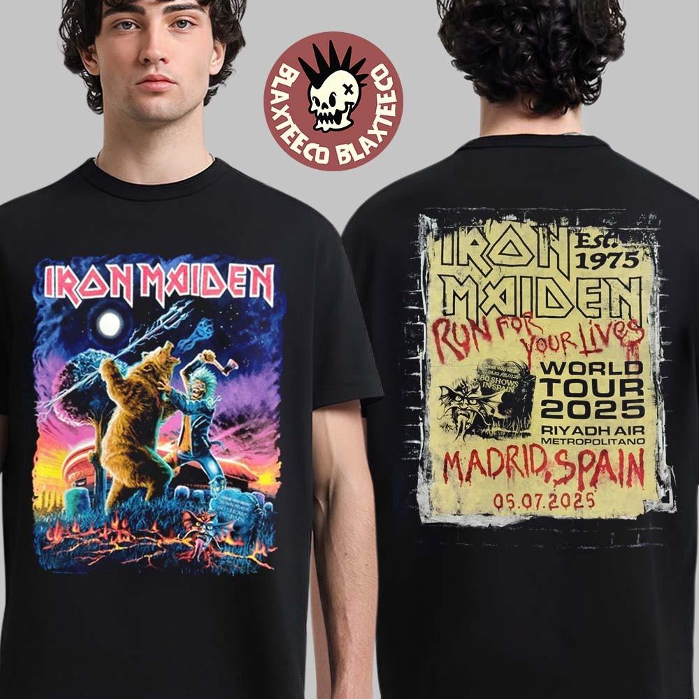 

Madrid 2025 Tour July 5 Eddie vs Bear Two Sided Metal Fan Tee S-4XL Unisex T-Shirt M