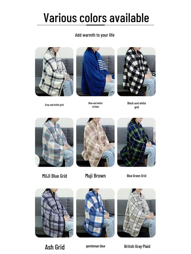Double-Layer Fleece Shawl Blanket with Buckle - Warm, Multifunctional Office Blanket for Women