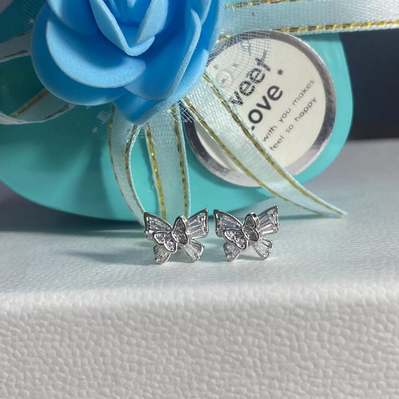 Double-layer butterfly stud earrings Female Mori niche design French exquisite girls ear hole earrings