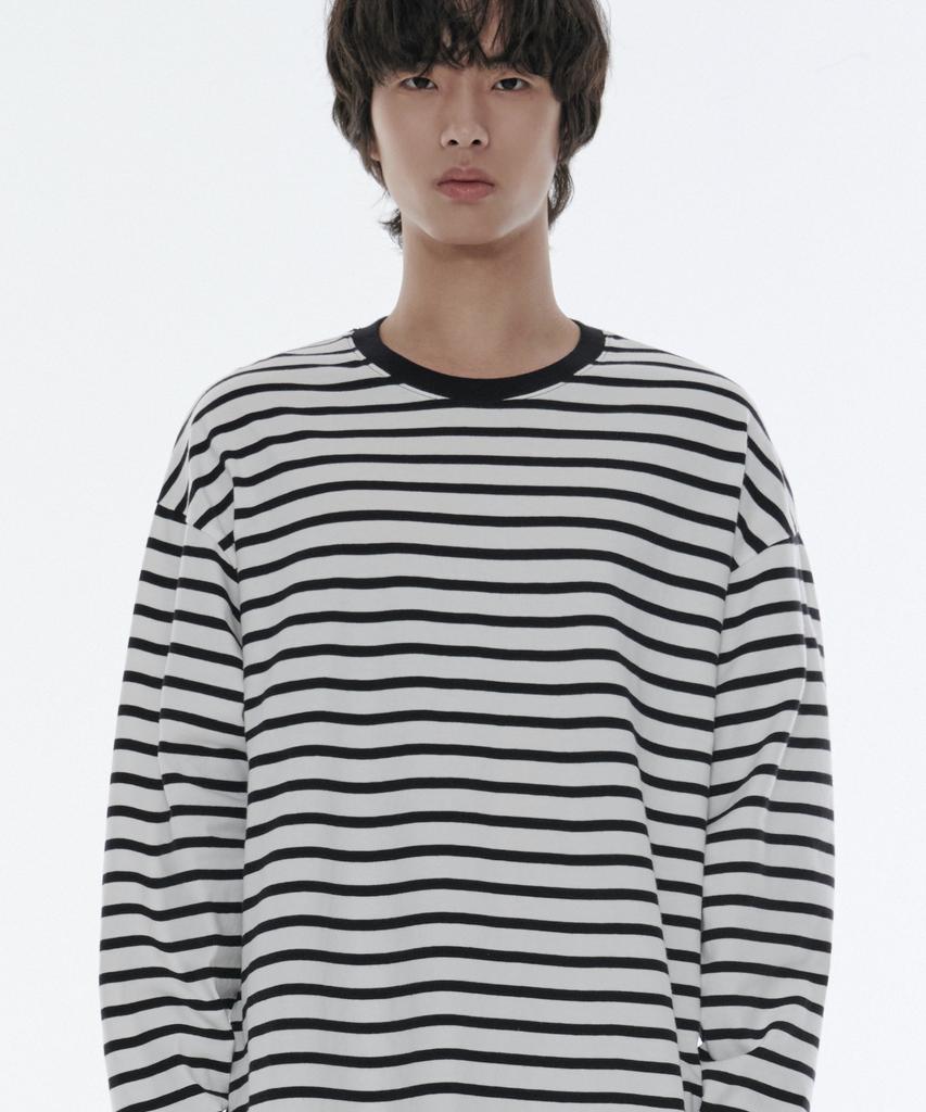 MUSINSA STANDARD Breton Stripe Relaxed Long Sleeve T-Shirt [White/Black]