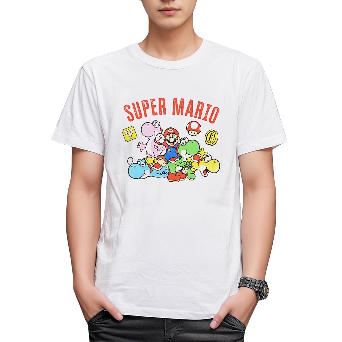 Super Mario Colorful Yoshi Short Sleeve Goods Mario Yoshi [Fineplus] T-shirt