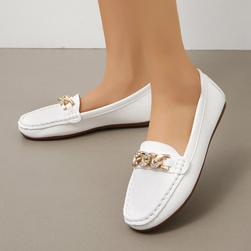 Spring and Autumn Women's Round Toe Low Heel Metal Chain Casual Shoes