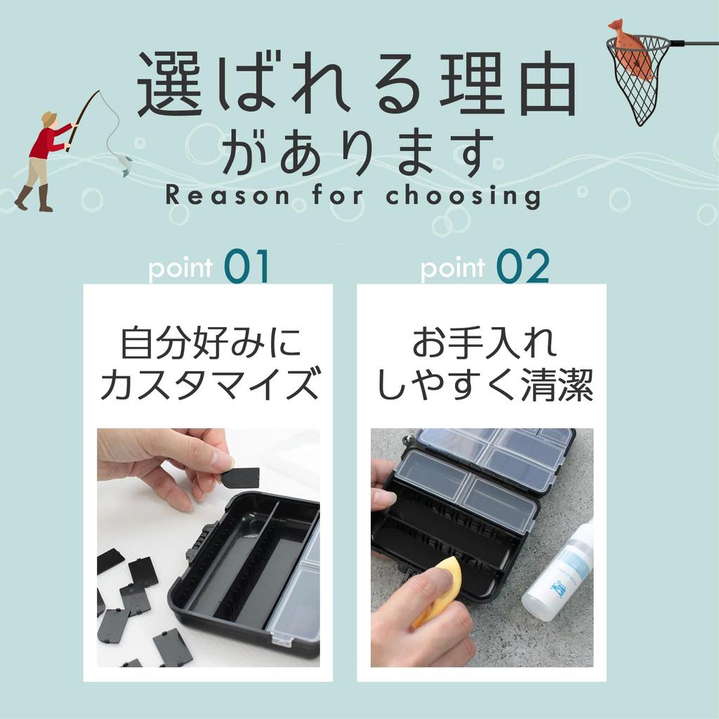 Pit Life Fishing Tackle Storage Case, Compact, Water-Resistant, Double-Sided Storage, One-Touch Opening and Closing, Lure Case, Dividers, Small Item