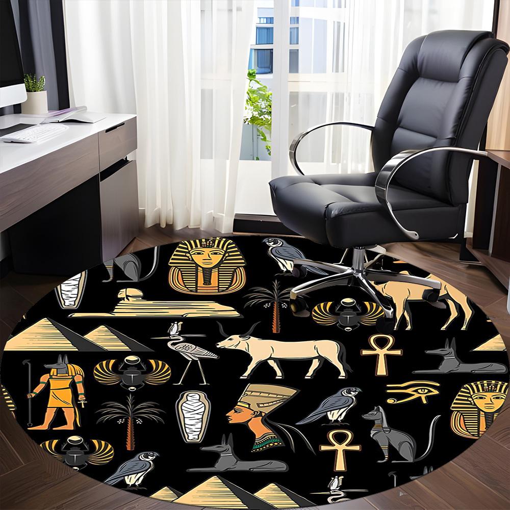 1pc Egyptian Symbols Office Round Area Rug, Under Office Chairs Bedroom Living Room Home Decor, Room Deco