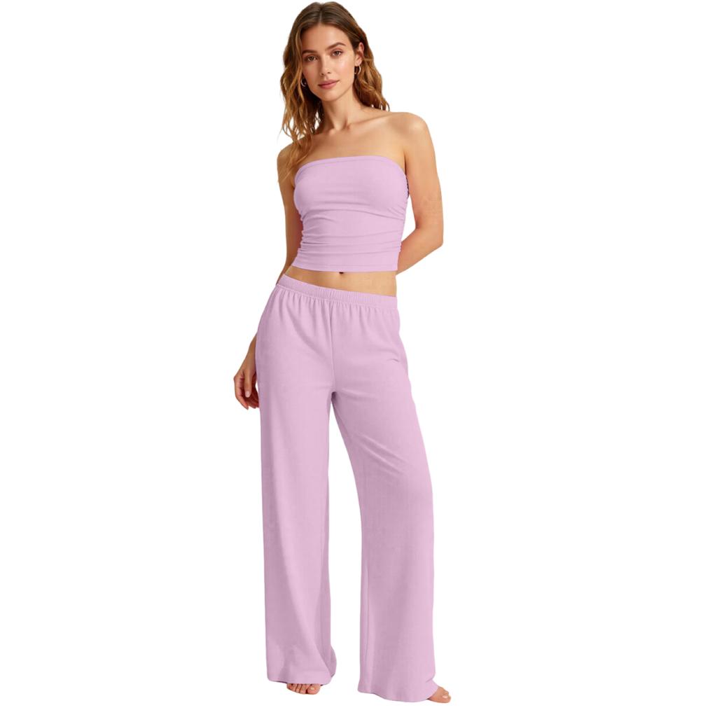 Women's Fashion Strapless Top And Loose-fitting Trousers Summer Set