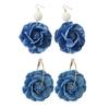 Handgefertigte Blaue Blume Ohrringe Denims Kamelie Florales Hängeohrring Schmuckstück