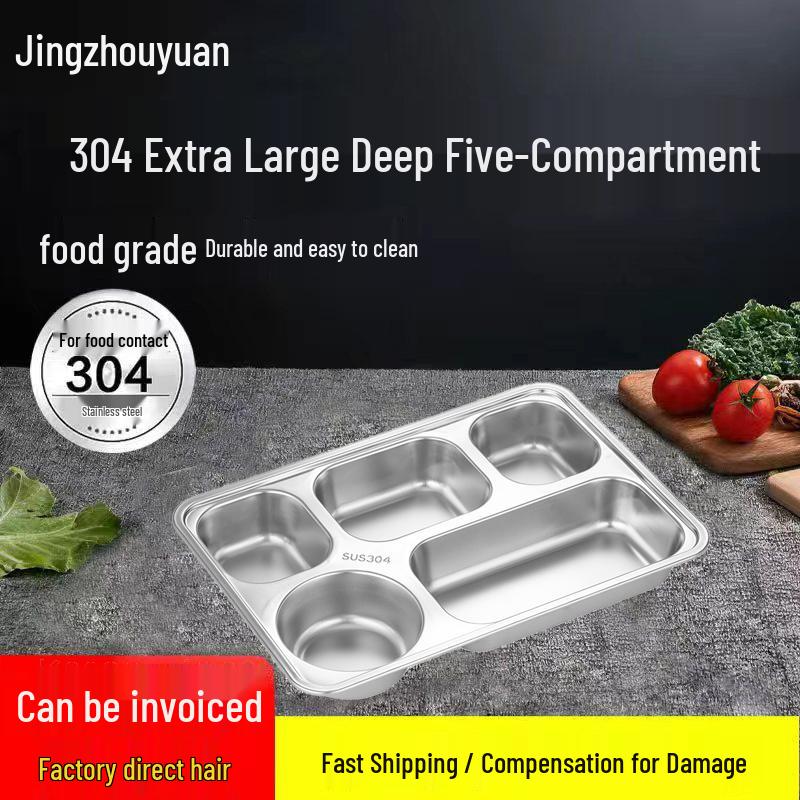Jingzhouyuan 304 Stainless Steel Divided Lunch Plate With 201 Steel Lid