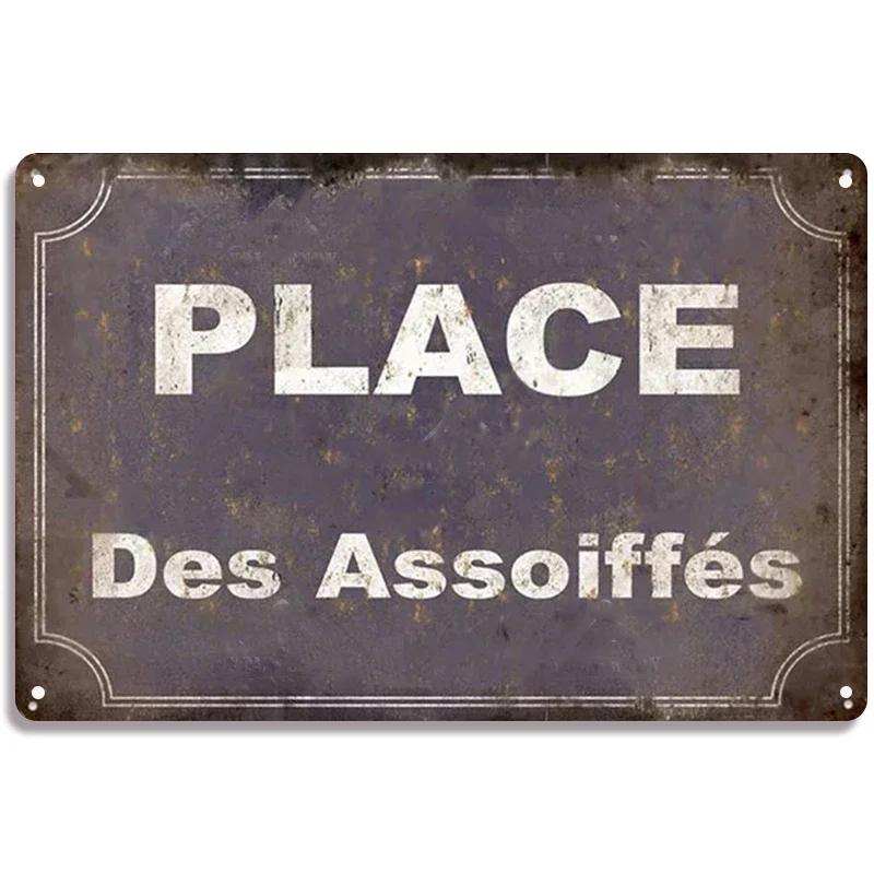 Vintage Funny Metal Tin Sighs Place Des Aperos Plaque For Bar, Pub, Club, Wall Decor, Iron Painting Retro Home Decorative Plate