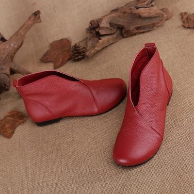 Winter Neue Rote Damen Stiefeletten Aus Echtem Leder Mode Damen V-Ausschnitt Designer Retro Stil Herbst Frau Slip On Chelsea Boot