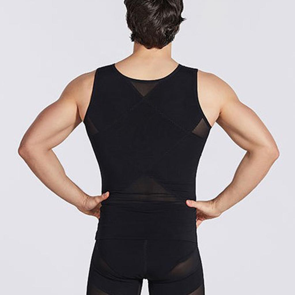 Men Body Shaper Slimming Vest Soft Elastic Skin Friendly Breathable Men Compression Shirt Vest for Sports Fitness Black