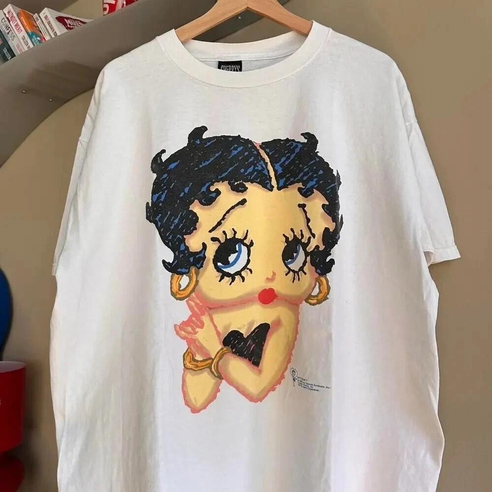 

Reprint 1997 Betty Boop Retro Style Shirt White Color Tshirt Men Women Unisex T-Shirt S