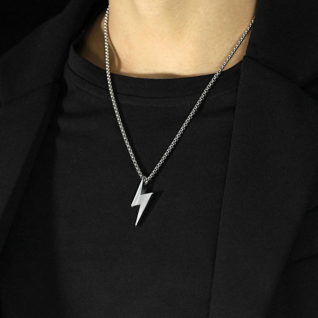 European American Street Style Titanium Lightning Pendant Necklace - Versatile Stainless Steel Trend.