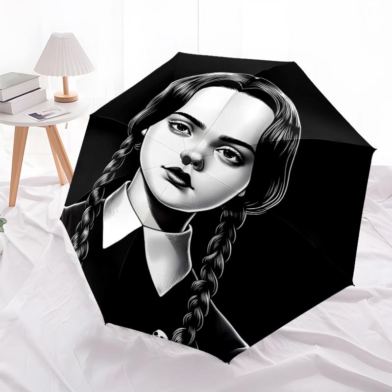 1pc Addams Family Wednesday1 Umbrella, Sun Protection, And UV Shielding. It Has Eight Sturdy Ribs for Outdoor Use And Perfect Gift