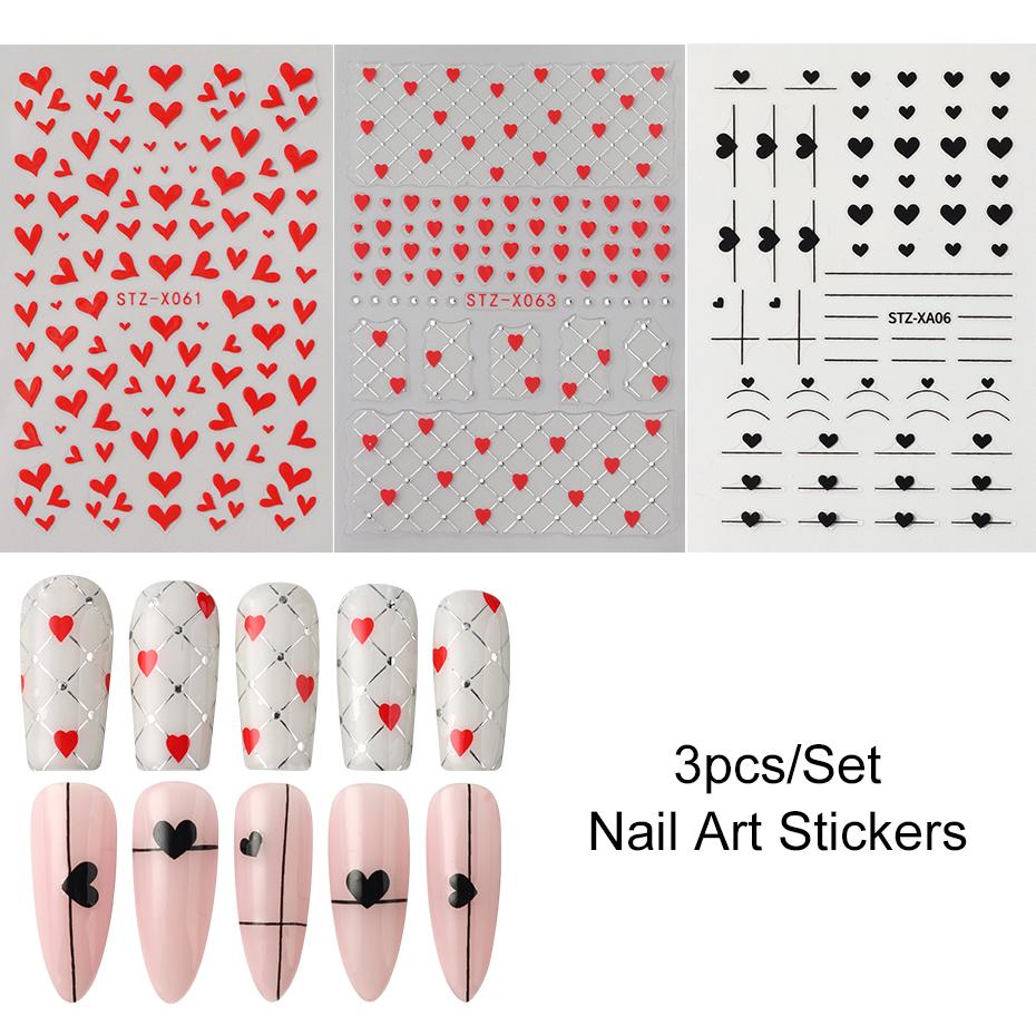 Xiaomi Red Heart Nail Sticker Decals Little Love Heart Valentine 3D Self-adhesive Sliders for Manicure Foil Tattoo Nail Art Decorations