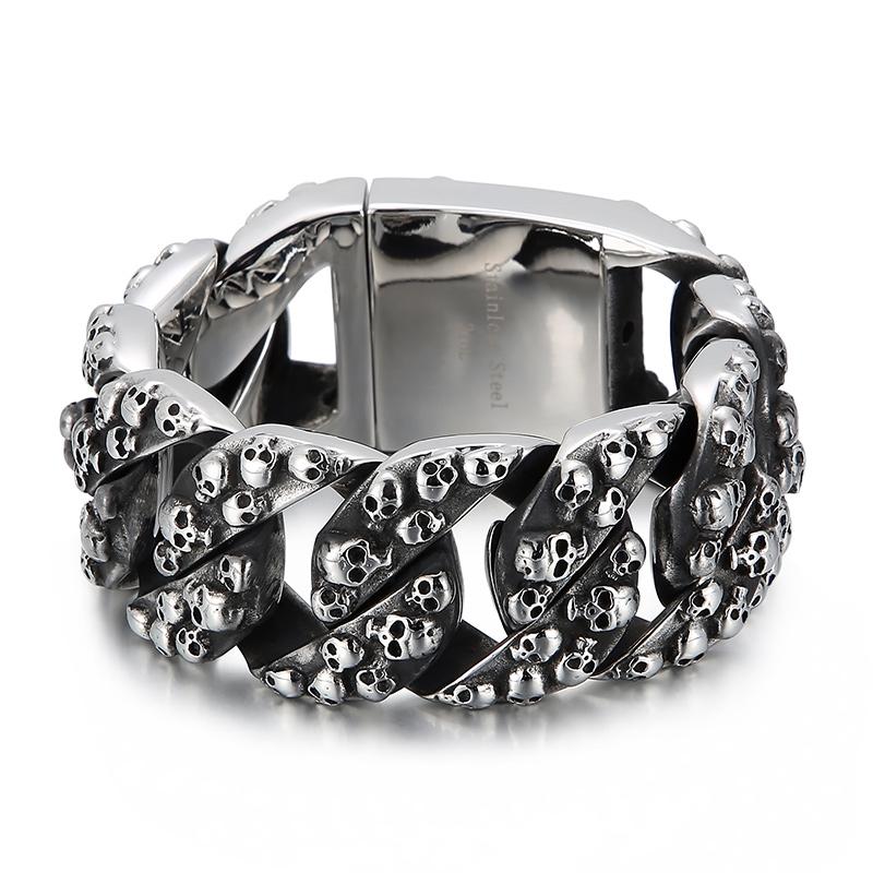 KALEN Retro Punk Fine Jewelry Fashion Bracelets Stainless Steel Skulls Cuban Links Bracelet 22 CM&Punk