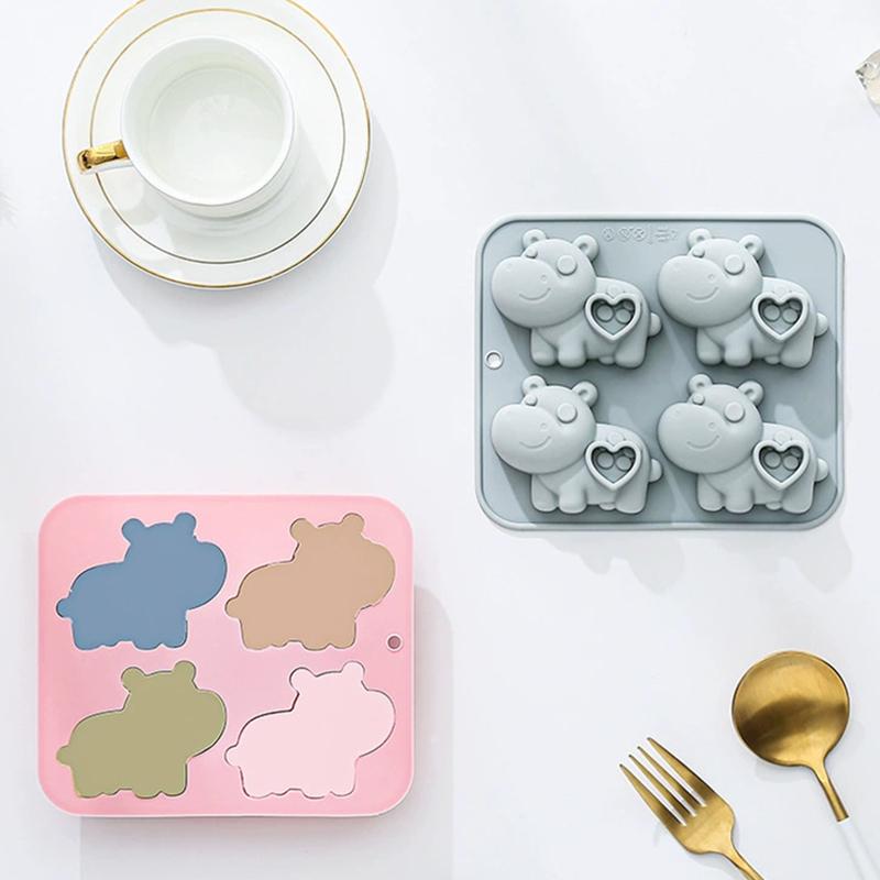 Four Cavity Hippo Silicone Mold Heart Design for Chocolate Candy Baking Creative Pastry Tools