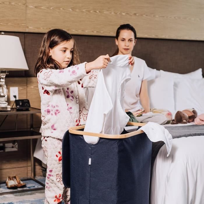 Panier à linge - lonbet - xl 100 l - bambou - tissu - avec couvercle