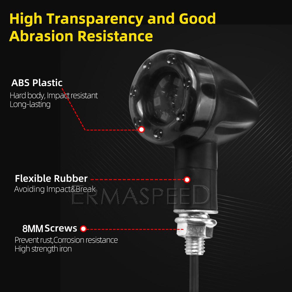 2/4Pc Universal 8mm Motorcycle LED Turn Signals Stop Brake Lights Bullet Amber Red Motorbike Indicators Scooter Front Rear