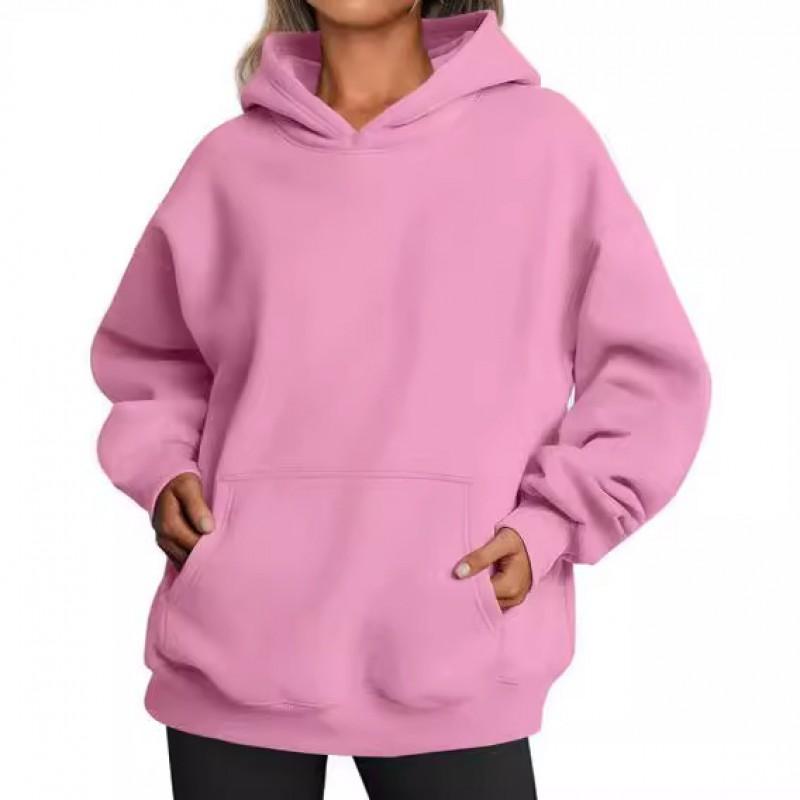 Womens Winter Solid Color Loose Hooded Long Sleeve Sweatshirt Casual Oversized Pullover Top